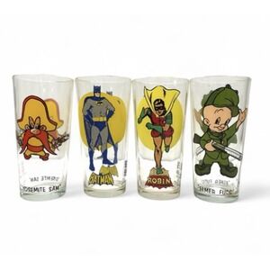 Pepsi Collector Series Glass Lot Batman Robin Yosemite Sam Elmer Fudd Vtg